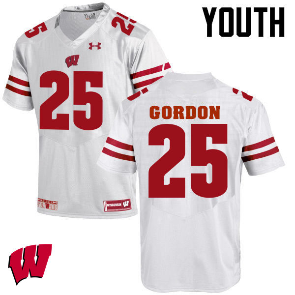 Wisconsin Badgers Youth #25 Melvin Gordon NCAA Under Armour Authentic White College Stitched Football Jersey LW40X61OD
